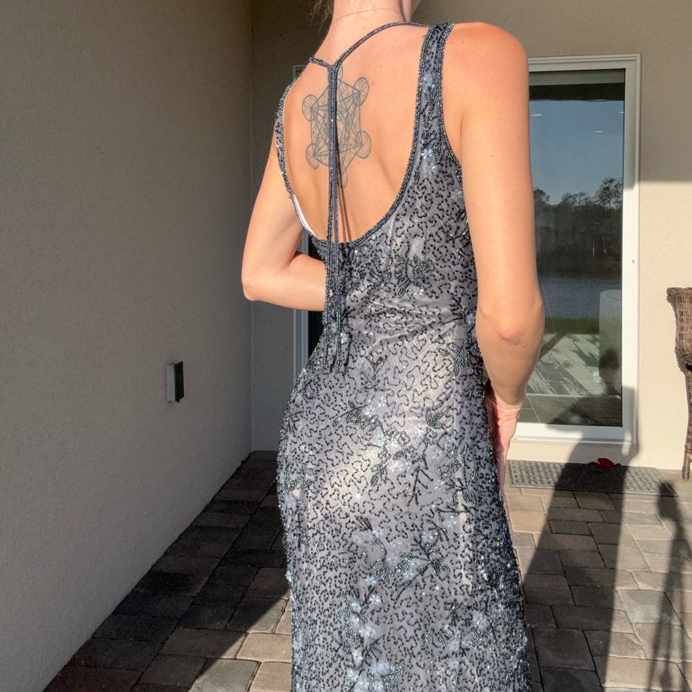 Beaded blue Silver flower gown y2k